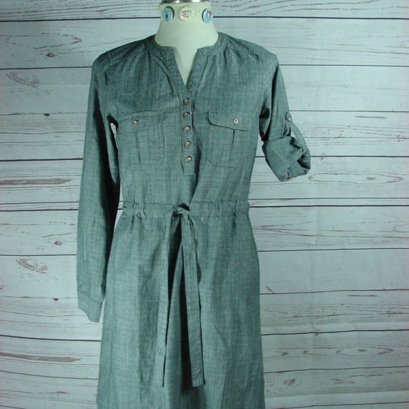 Gray Chambray Cabela's Dress Long Sleeve  Med NWT new light weight outdoor ready - Picture 9 of 16
